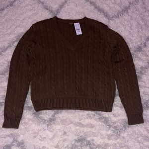NWT RARE Brandy Melville Brown Cable Knit Leigh Sweater Long Sleeve John Galt